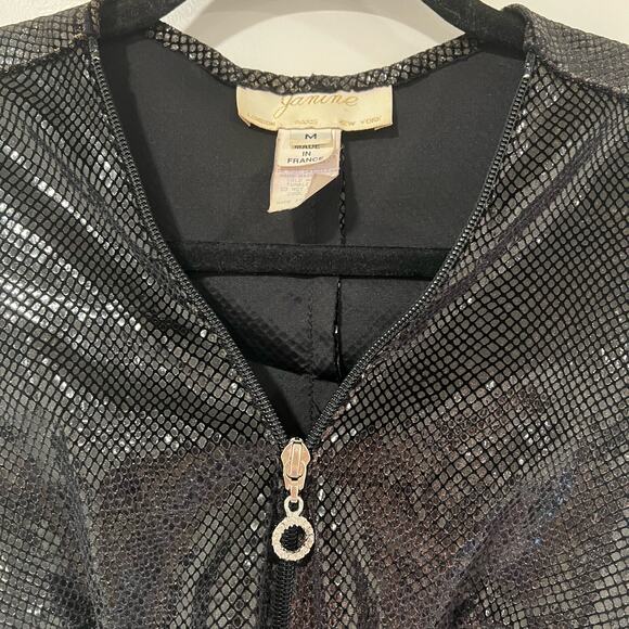 Vintage Janine Paris Black Shiny Sequin Snakeskin Mini Dress Zipper Size M - Picture 4 of 10